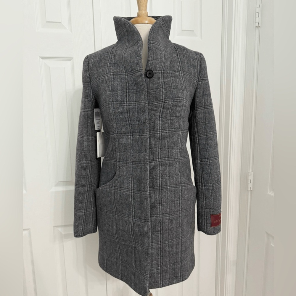 NWOT Aritzia Wilfred Cocoon Steel Gray Plaid Coat Jacket Wool Cashmere Small
